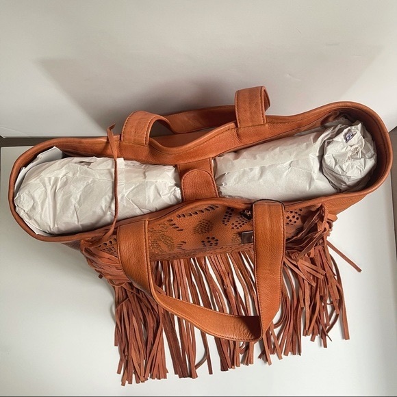 FRYE Vivian Leather Fringe Tote Bag in Brown - Picture 3 of 9